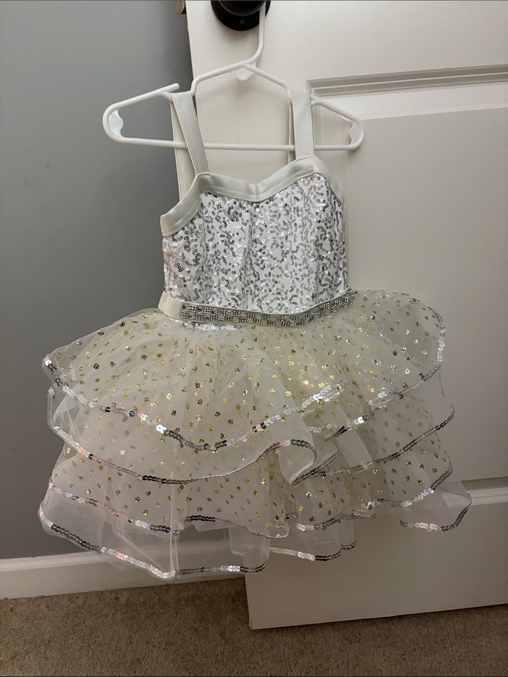 Weissman White and Gold Sequin Tutu Dress